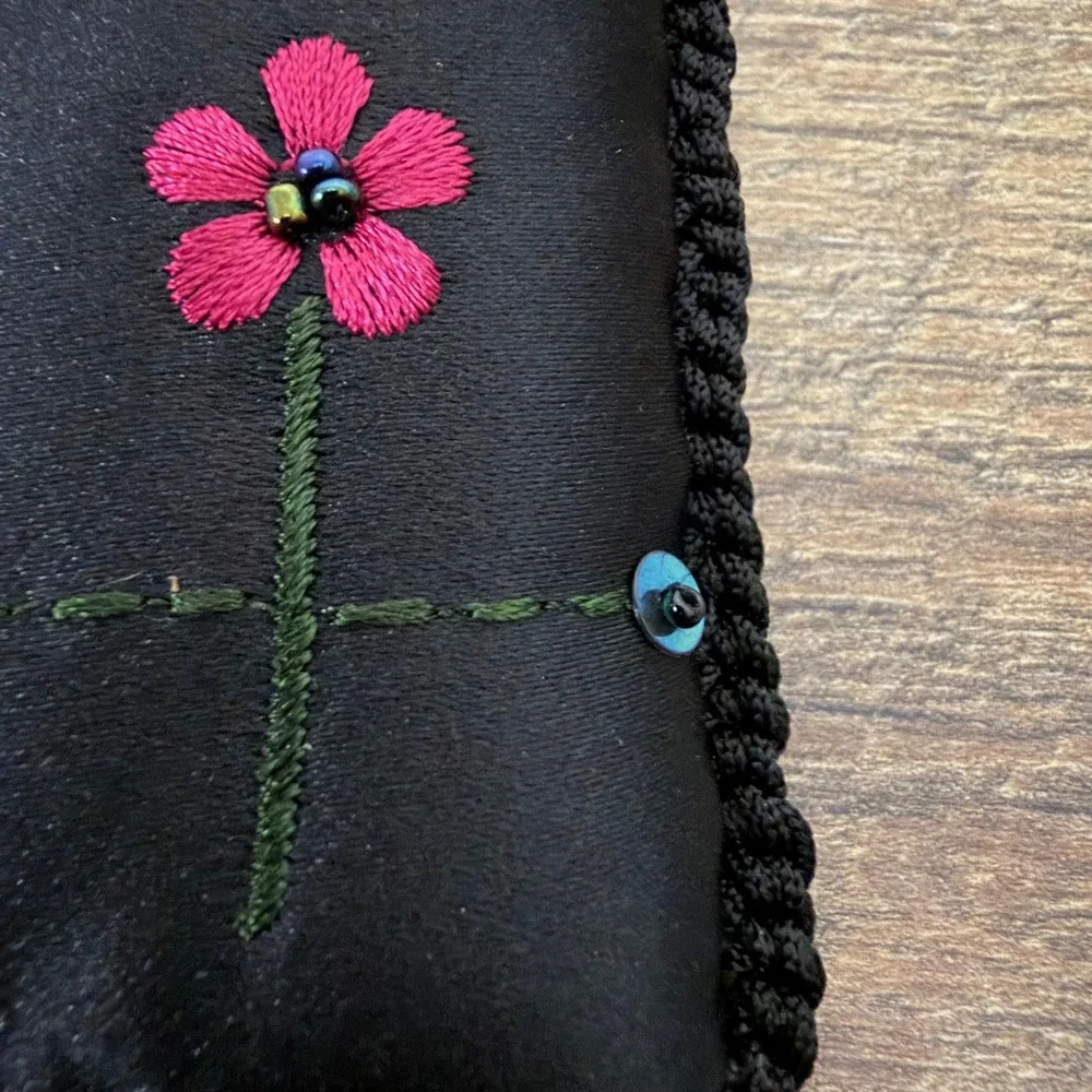 Franchi Mini Evening Bag Womens Small Black Floral Embroidered Satin Vintage
